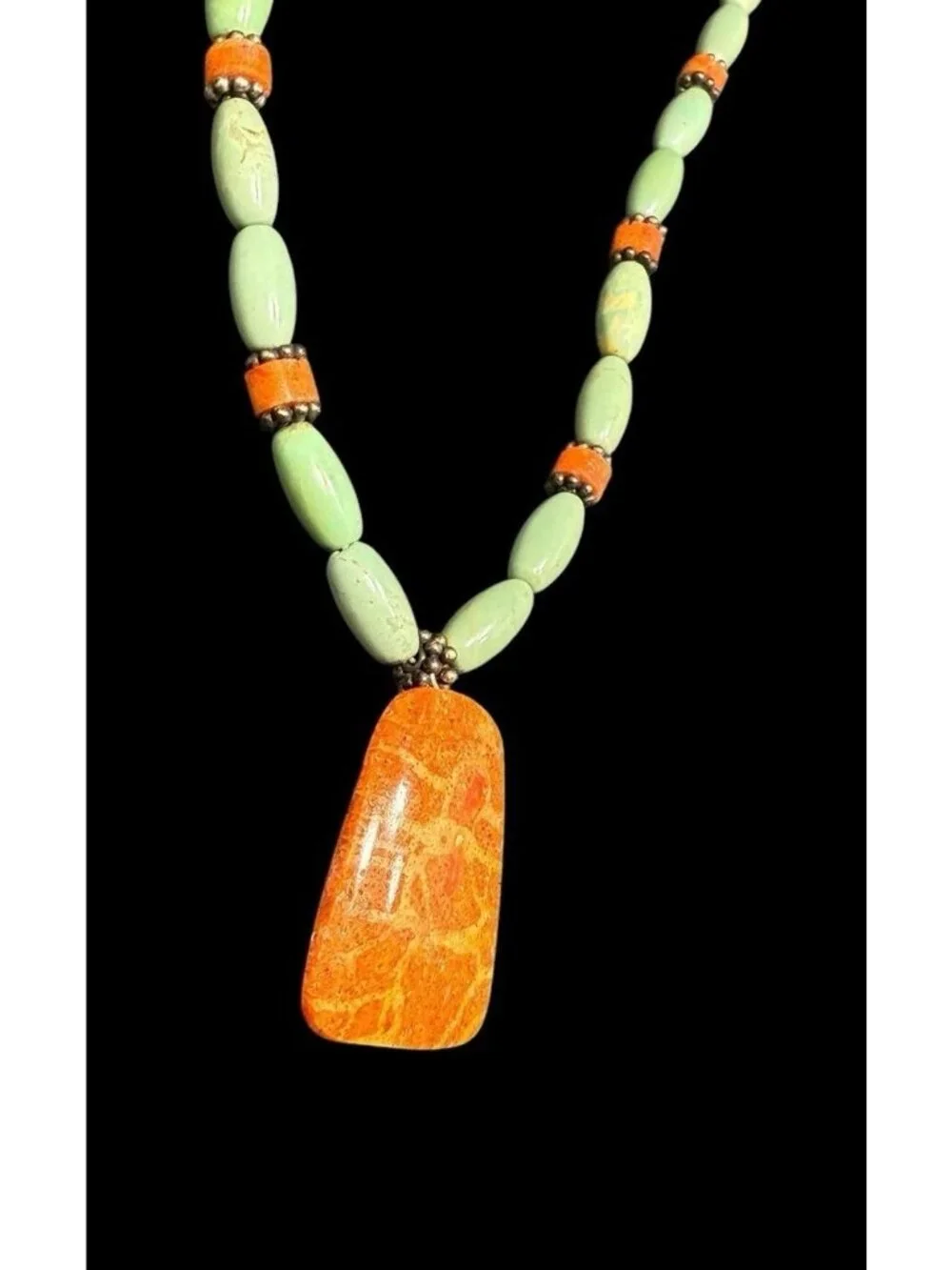 Native American Turquoise Coral Beaded Jewelry Set Necklace Earrings Ethnic